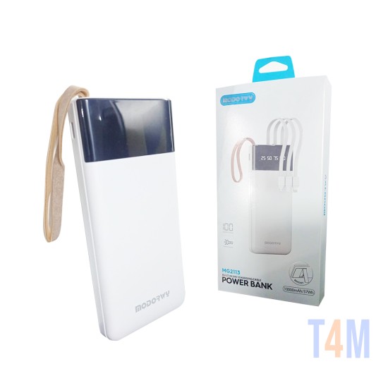 Power Bank 3 in 1 Modorwy MG2113 Cabos Embutidos 10000mAh Branco